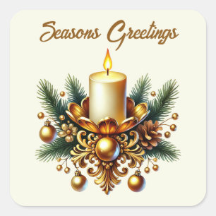 Seasons Greetings golden add text candle Square Sticker