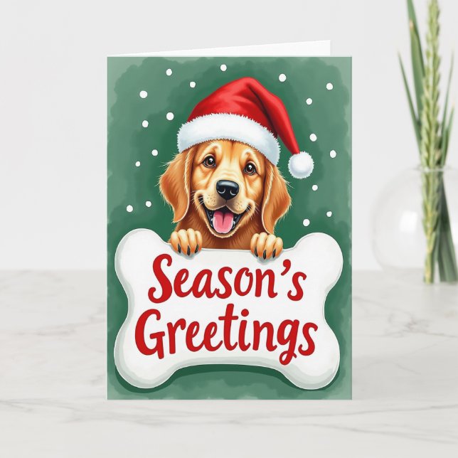 Seasons Greetings Golden Retriever Dog Bone Card (Front)