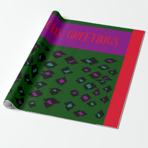 Seasons greetings green black red purple patterns wrapping paper