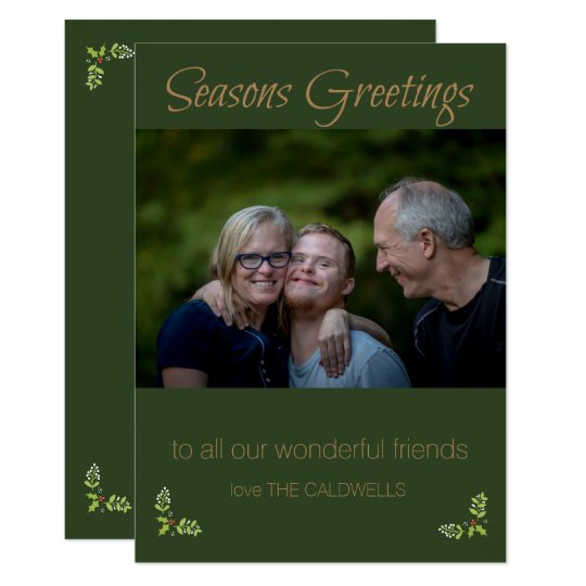 Seasons Greetings Green & Gold Photo Card