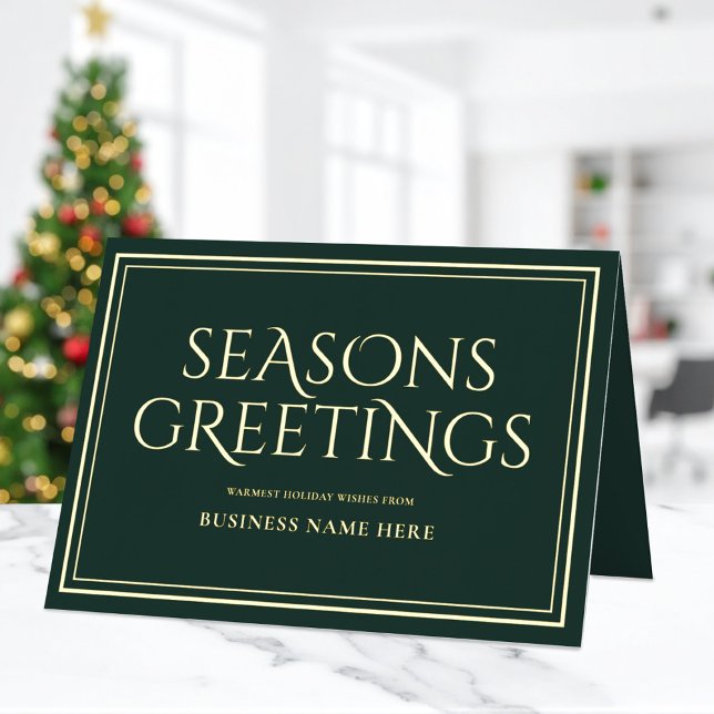 Seasons Greetings Green Modern Elegant Business Foil Holiday Card (Creator Uploaded)