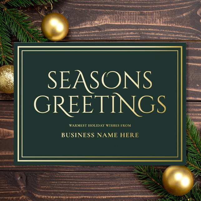 Seasons Greetings Green Modern Elegant Business Foil Holiday Card (Creator Uploaded)