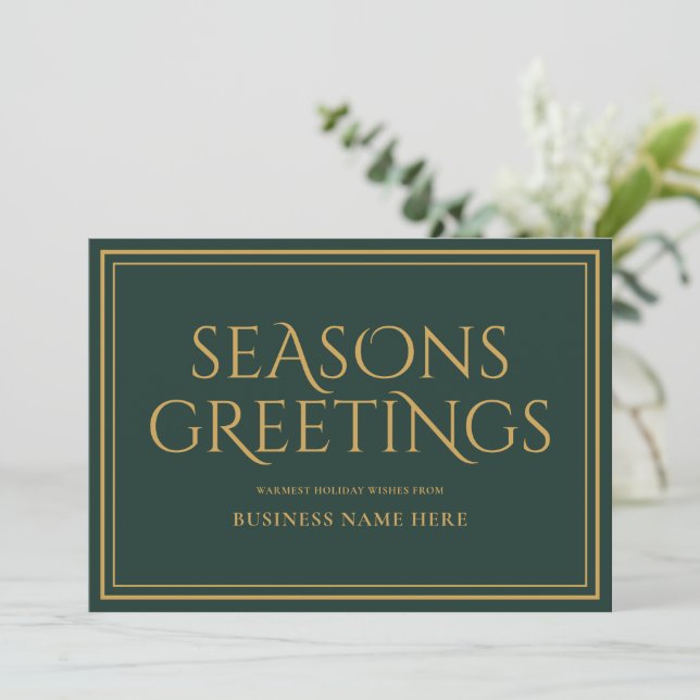 Seasons Greetings Green Modern Elegant Business Holiday Card (Standing Front)