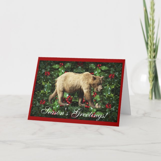 Season's Greetings Grizzly Bear Wildlife Xmas Card (Front)