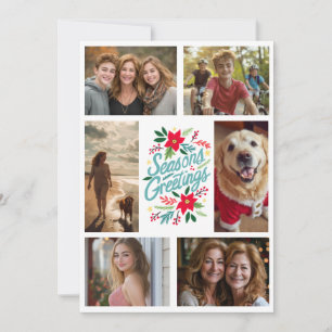 SEASONS GREETINGS Hand-Drawn CUSTOM 6 PHOTO  Holiday Card