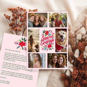 SEASONS GREETINGS Hand-Drawn CUSTOM 6 PHOTO Holiday Card