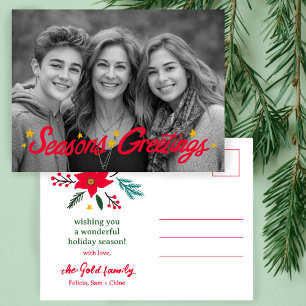 SEASONS GREETINGS Hand-Drawn CUSTOM PHOTO  Holiday Postcard