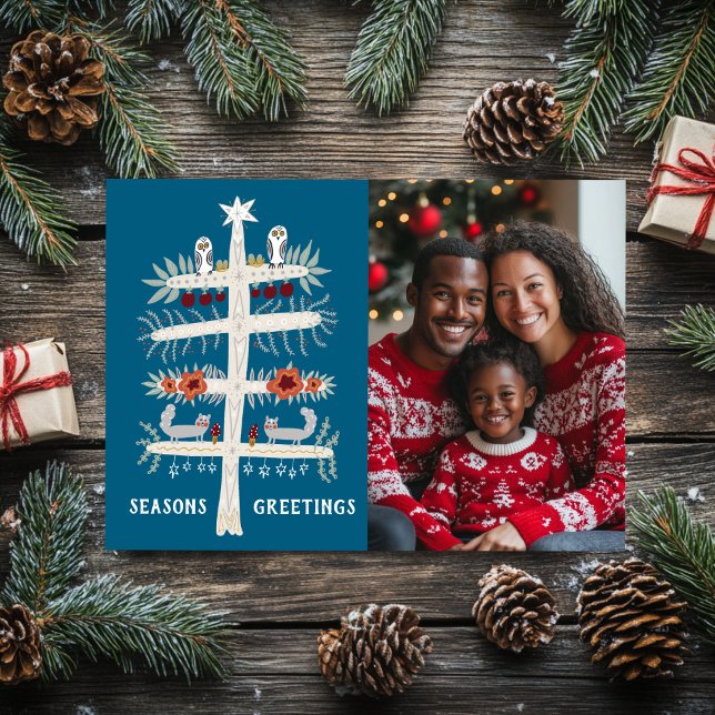 SEASONS GREETINGS Hand Drawn Tree CUSTOM PHOTO  Holiday Card (SEASONS GREETINGS Hand Drawn Tree CUSTOM PHOTO Holiday Card
)