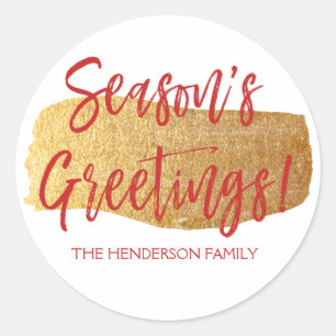 Season's Greetings Hand Lettered Script Christmas Classic Round Sticker