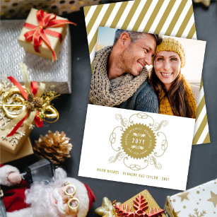 Season's Greetings Happy New Year Gold Seal Photo Holiday Card