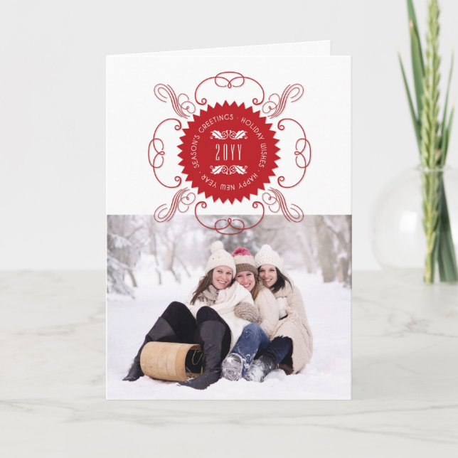 Season's Greetings Happy New Year Seal Photo Holiday Card (Front)