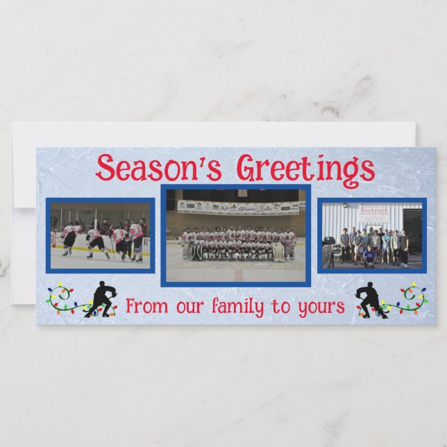 Season's Greetings Hockey Photo Flat Card (Front)