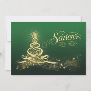 Season's Greetings Holiday Card   Green, Faux Gold