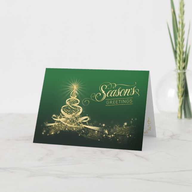 Season's Greetings Holiday Card | Green, Faux Gold (Front)