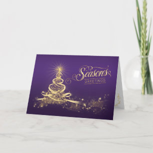 Season's Greetings Holiday Card   Purple Faux Gold