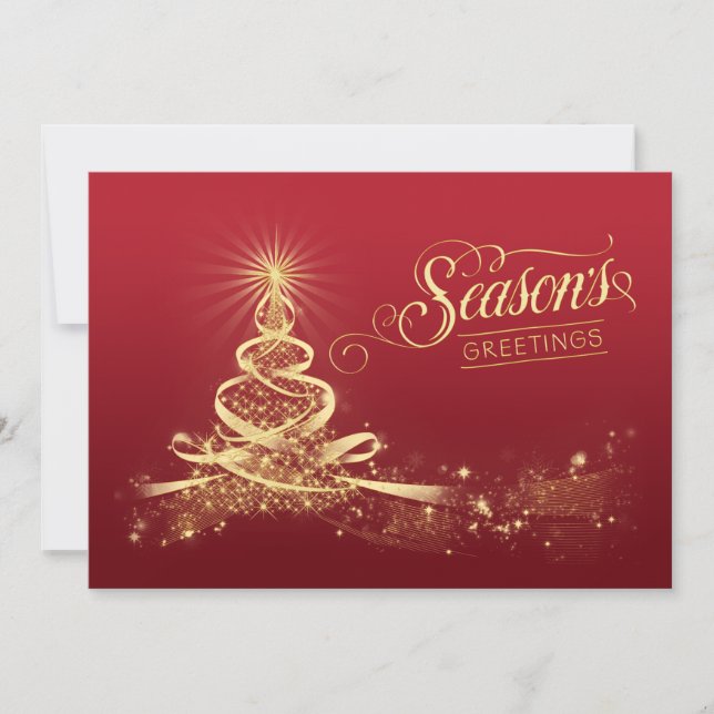 Season's Greetings Holiday Card | Red, Faux Gold (Front)
