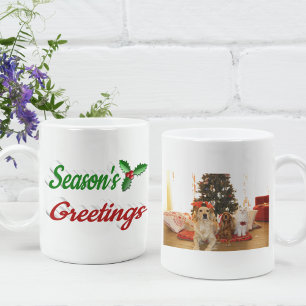 Seasons Greetings Holly Christmas photo script Coffee Mug