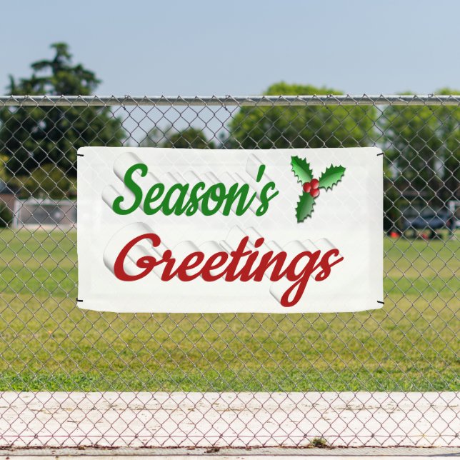 Seasons Greetings Holly Christmas red green script Banner (Insitu)