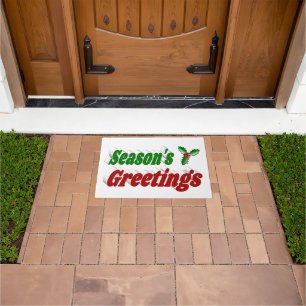 Seasons Greetings Holly Christmas typography Doormat