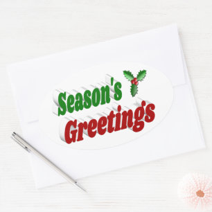 Seasons Greetings Holly Christmas typography Oval Sticker