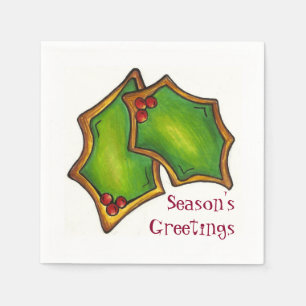 Season's Greetings Holly Cookie Christmas Holiday Napkin
