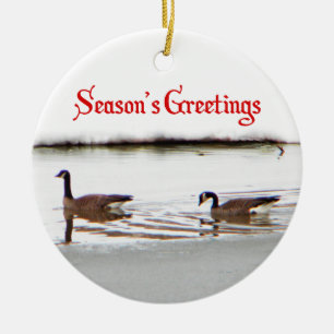 Season's Greetings - Honkers - Canada Geese Ceramic Tree Decoration