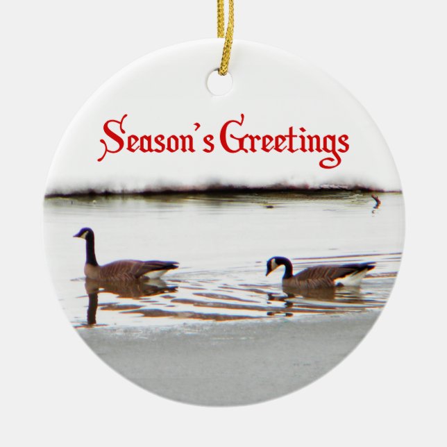 Season's Greetings - Honkers - Canada Geese Ceramic Tree Decoration (Front)