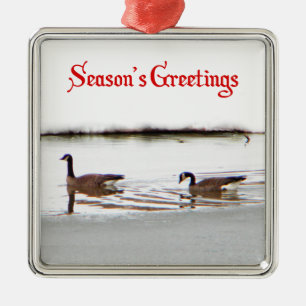 Season's Greetings - Honkers - Canada Geese Metal Tree Decoration
