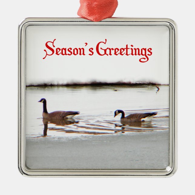 Season's Greetings - Honkers - Canada Geese Metal Tree Decoration (Front)