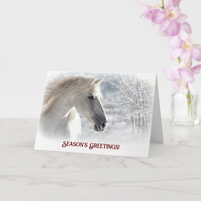Season's Greetings Horse and Snow Beautiful Card (Orchid)