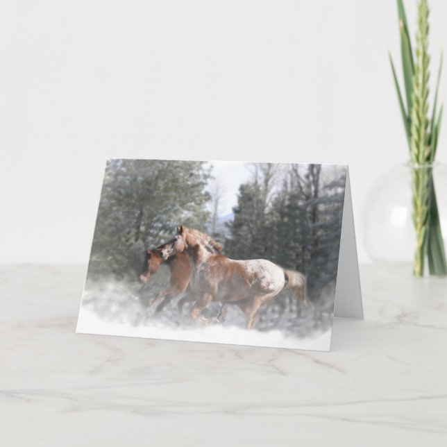 Season's Greetings Horses in Snow Holiday Card (Front)