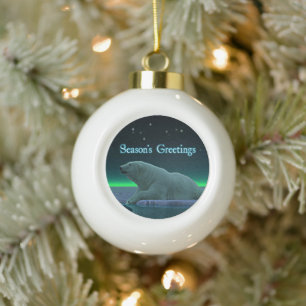 Season's Greetings - Ice Edge Polar Bear Ceramic Ball Christmas Ornament