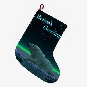Season's Greetings - Ice Edge Polar Bear Large Christmas Stocking