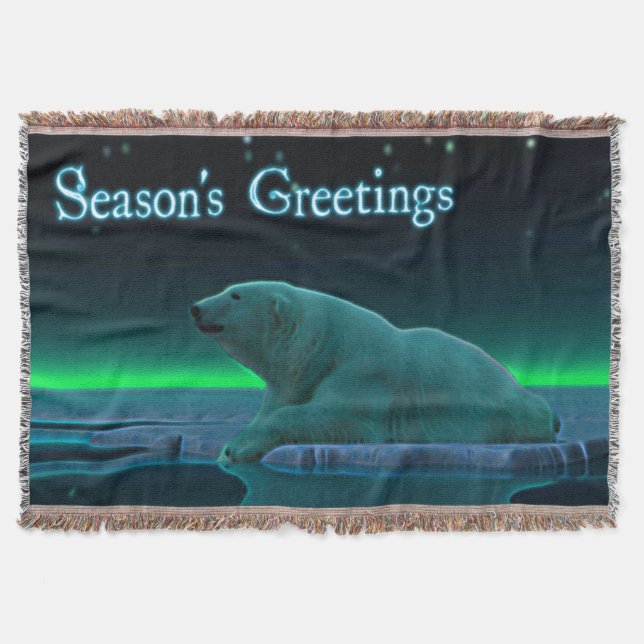 Season's Greetings - Ice Edge Polar Bear Throw Blanket (Front)