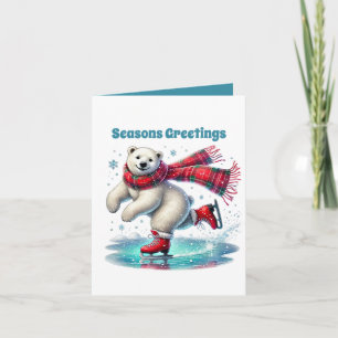 Seasons Greetings ice skating bear customisable Holiday Card