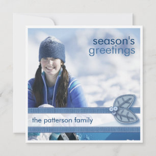 Season's Greetings in Blue Square Photo Card