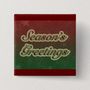 Season's Greetings in Text on Red and Green 15 Cm Square Badge