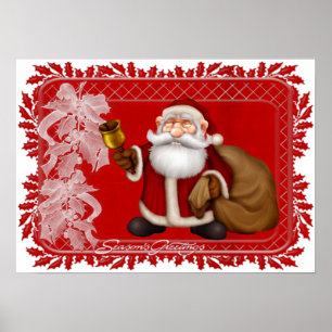 Season's Greetings Jolly Santa - Holiday Print