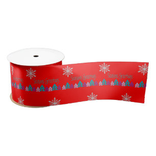 Seasons Greetings, Joy Merry Christmas Red Ribbon Satin Ribbon