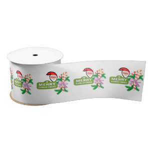 Seasons Greetings, Joy Merry Christmas Santa Claus Satin Ribbon