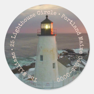 Seasons Greetings Lighthouse Return Address Classic Round Sticker