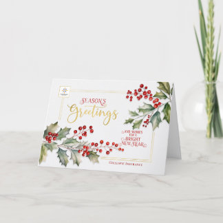 Season's Greetings Logo Business Holly and Berries Holiday Card
