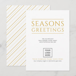 Seasons Greetings Logo Gold Stripes Business Holiday Card