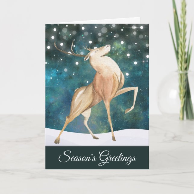 Season's Greetings Majestic Buck Christmas Deer Holiday Card (Front)