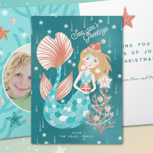 Season's Greetings Mermaid Family Folded Holiday Card