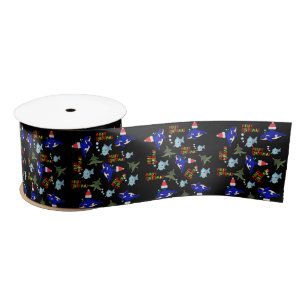Seasons Greetings, Merry Christmas Black Shark Satin Ribbon