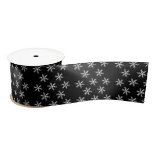 Seasons Greetings, Merry Christmas Black Snowflake Satin Ribbon