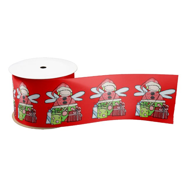 Seasons Greetings, Merry Christmas Red Santa Angel Satin Ribbon (Spool)