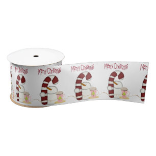 Seasons Greetings, Merry Christmas Snowman Coffee Satin Ribbon