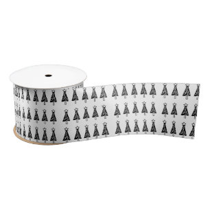 Seasons Greetings, Merry Christmas Trees White Sat Satin Ribbon